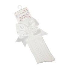 S350-C: Cream Knee Length Socks w/Large Bow (0-24 Months)